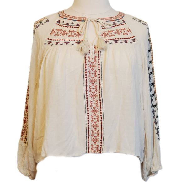 American Eagle Tops - American Eagle Boho Embroidered Cream Blouse Size  XL
